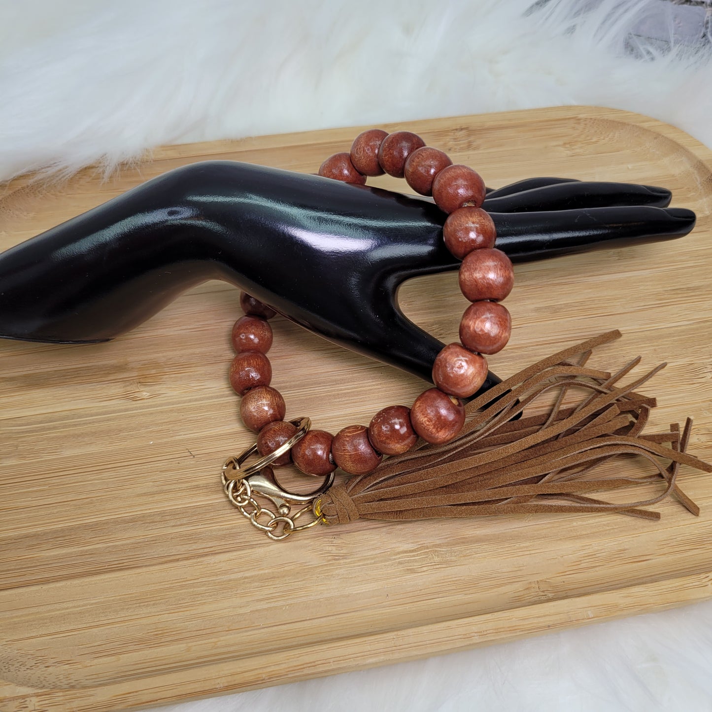 Bracelet porte-clé boho en perles de bois