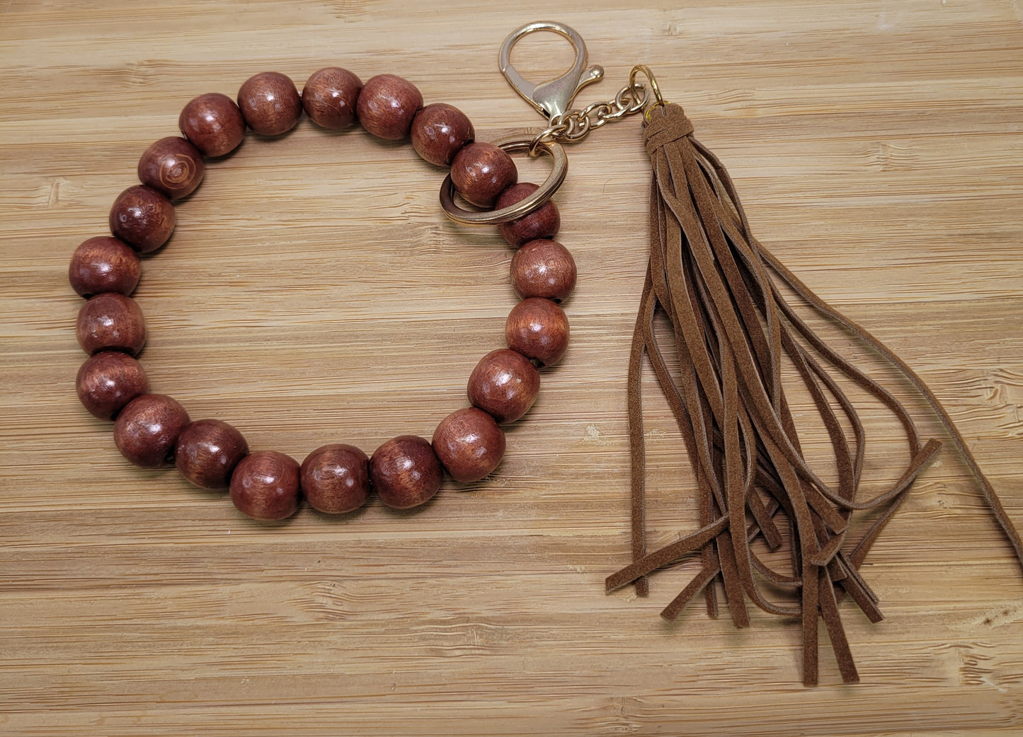 Bracelet porte-clé boho en perles de bois