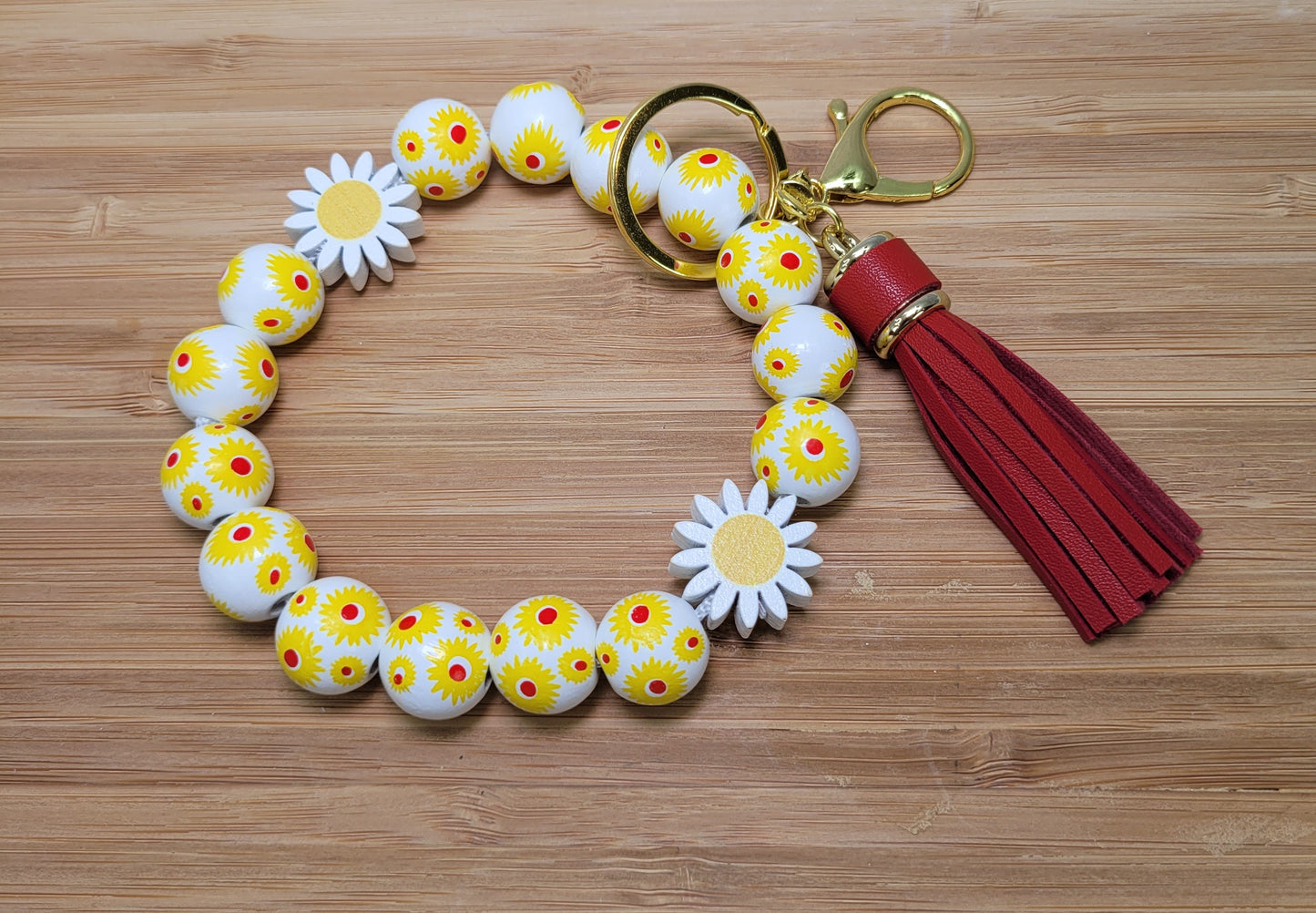 Bracelet porte-clé en perles de bois