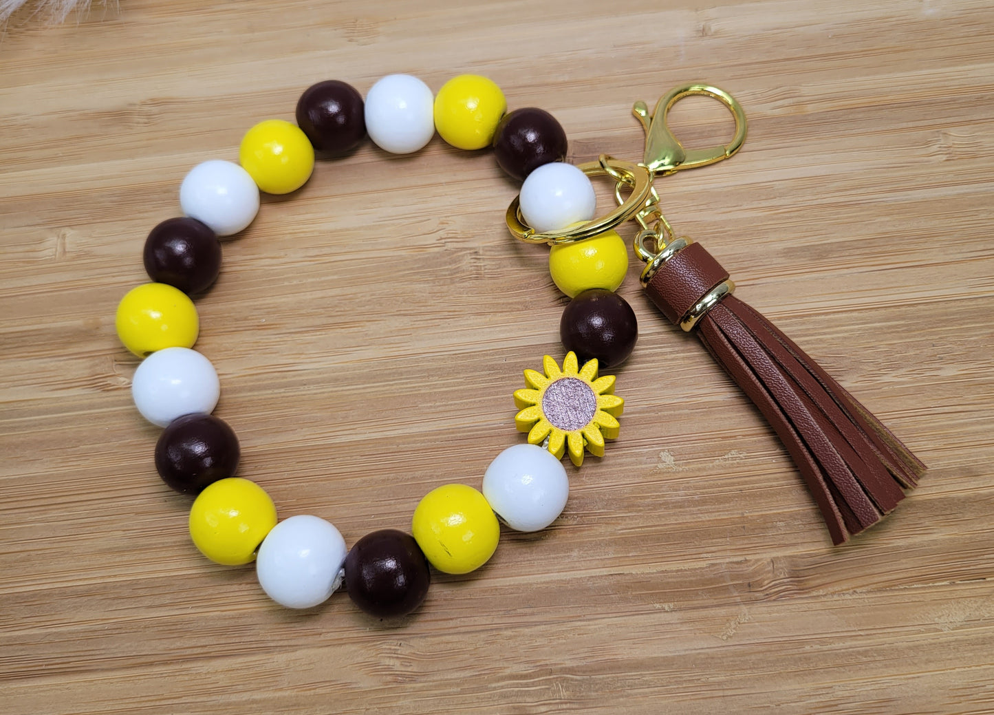 Bracelet porte-clé en perles de bois