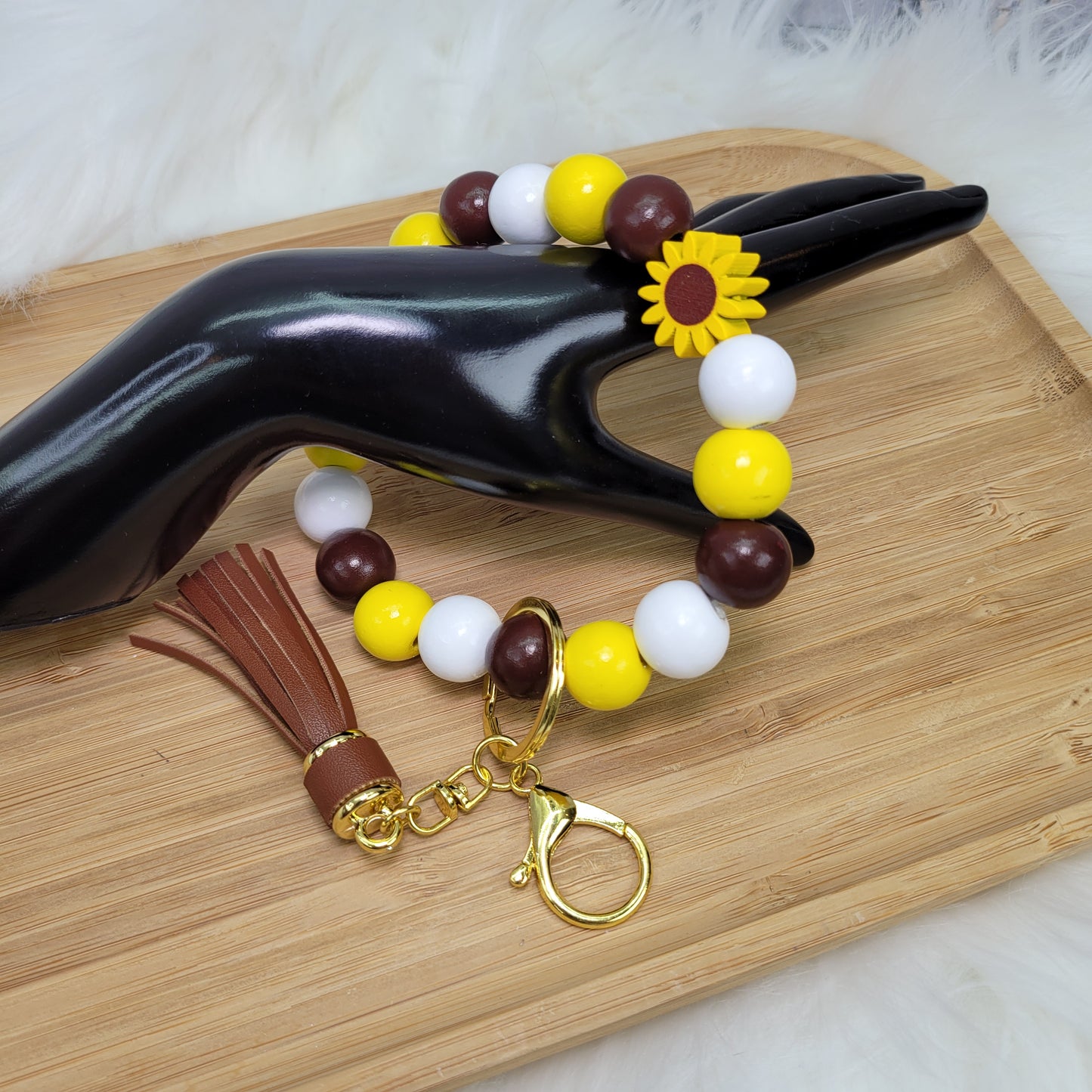 Bracelet porte-clé en perles de bois