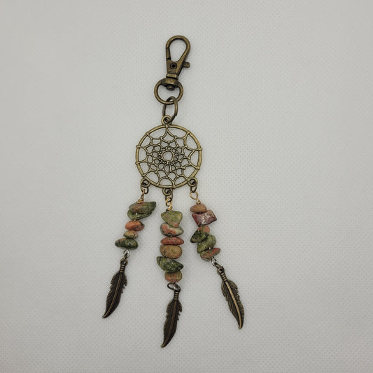 Capteur de rêve porte-clés avec pierre d'unakite