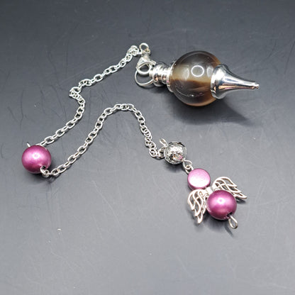Pendule imitation corne de yak breloque ange