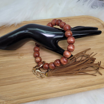 Bracelet porte-clé boho en perles de bois