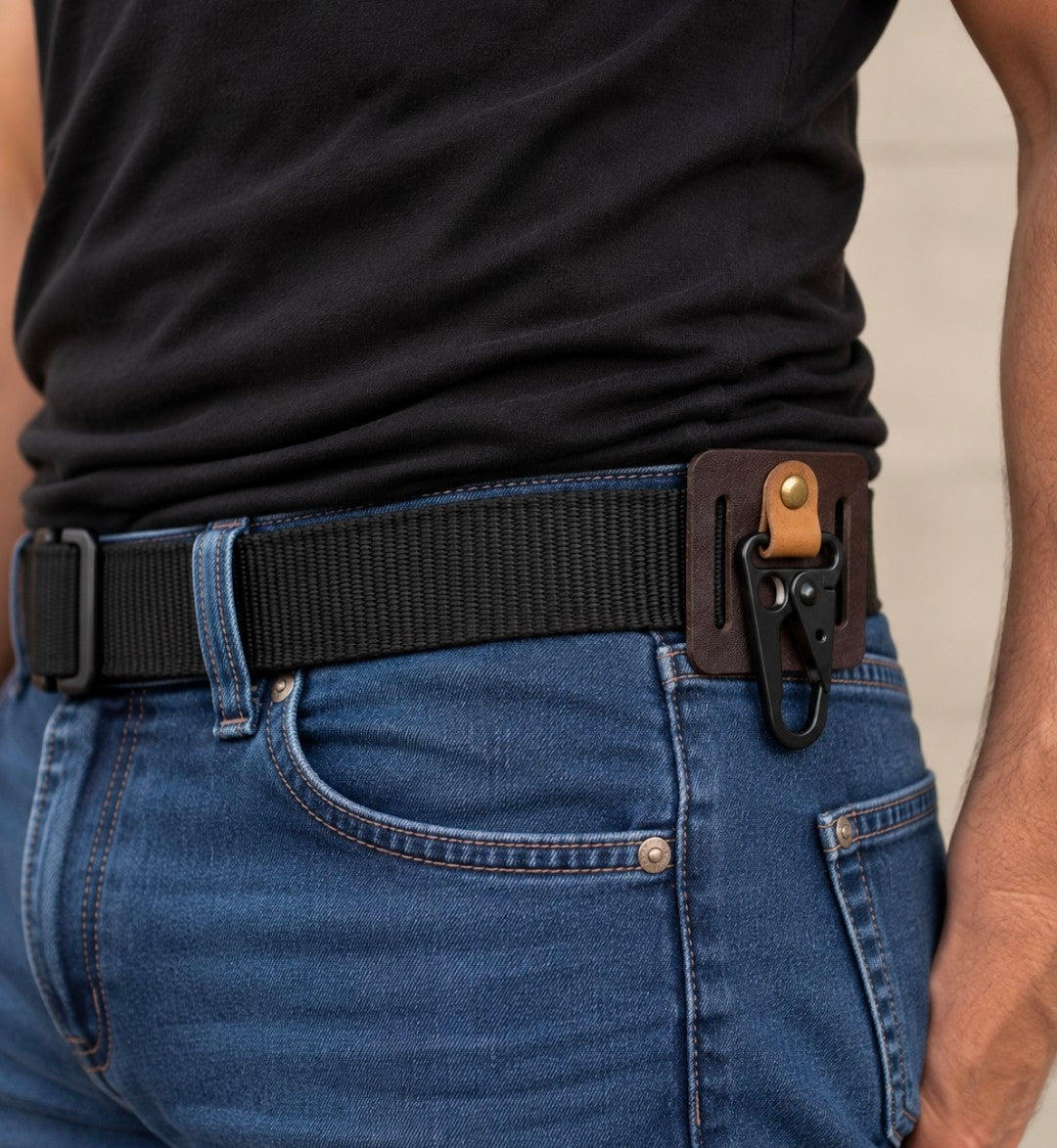 Support de ceinture avec mousqueton en cuir
