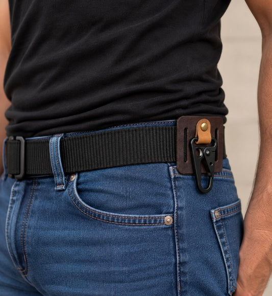 Support de ceinture avec mousqueton en cuir