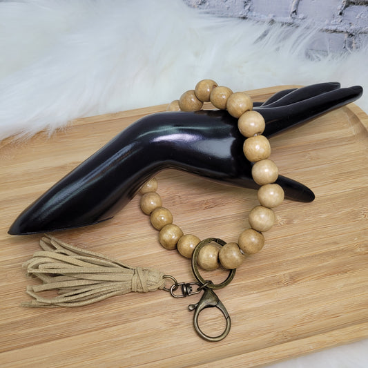 Bracelet porte-clé boho en perles de bois